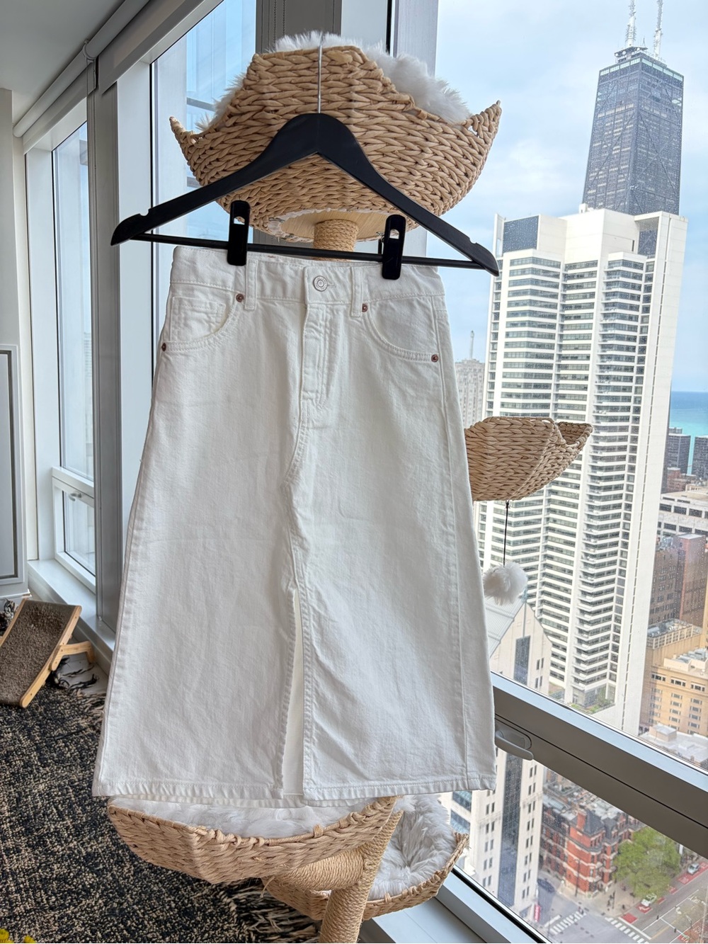 Zara White Denim Midi Skirt